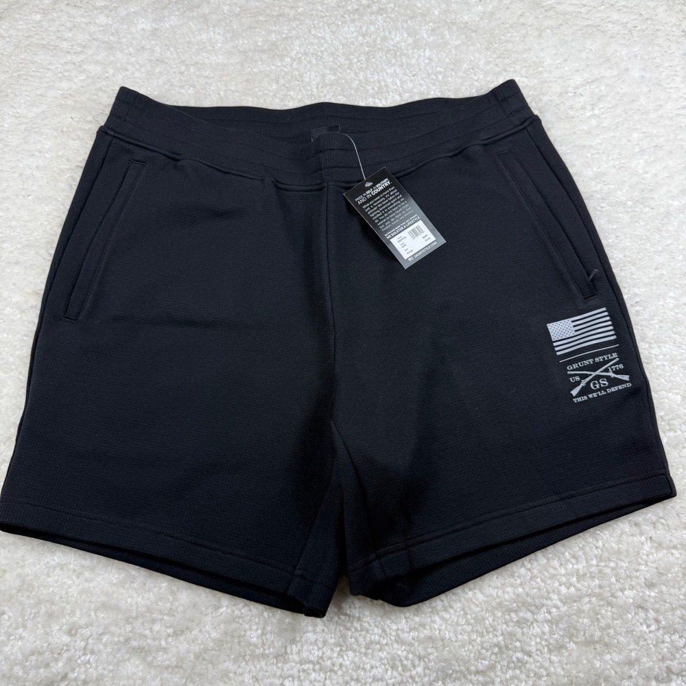 Grunt Style Shorts Mens XL Black GS6375-XL Waffle Knit Flag Logo Athletic